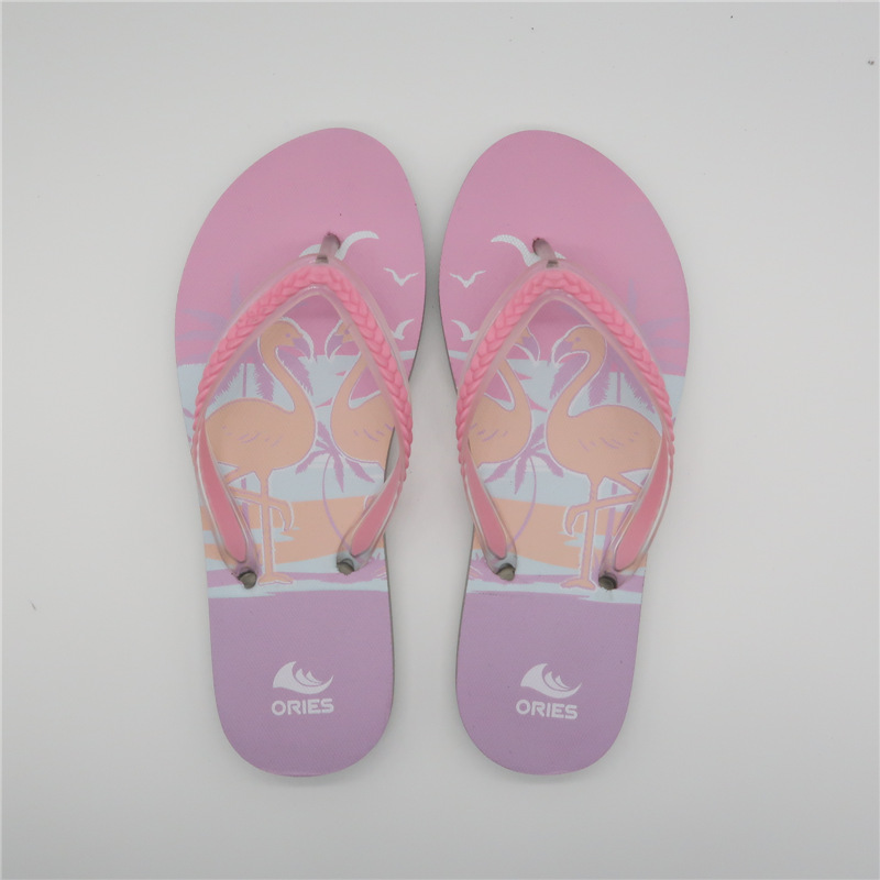 AH-9P111 Beautiful Flamingo Printing Beach Summer Women PE Flip Flop