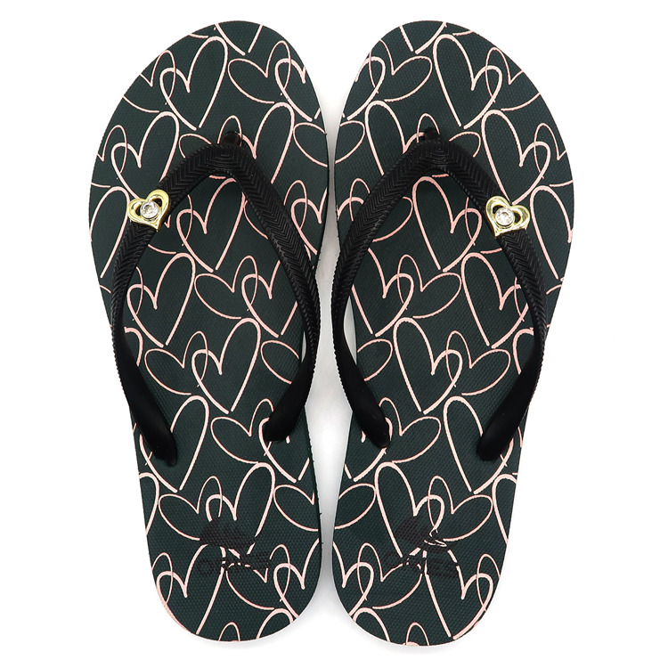 AH-9P069 Fashionable Love Heart Printing Women V Strap PE Flip Flops