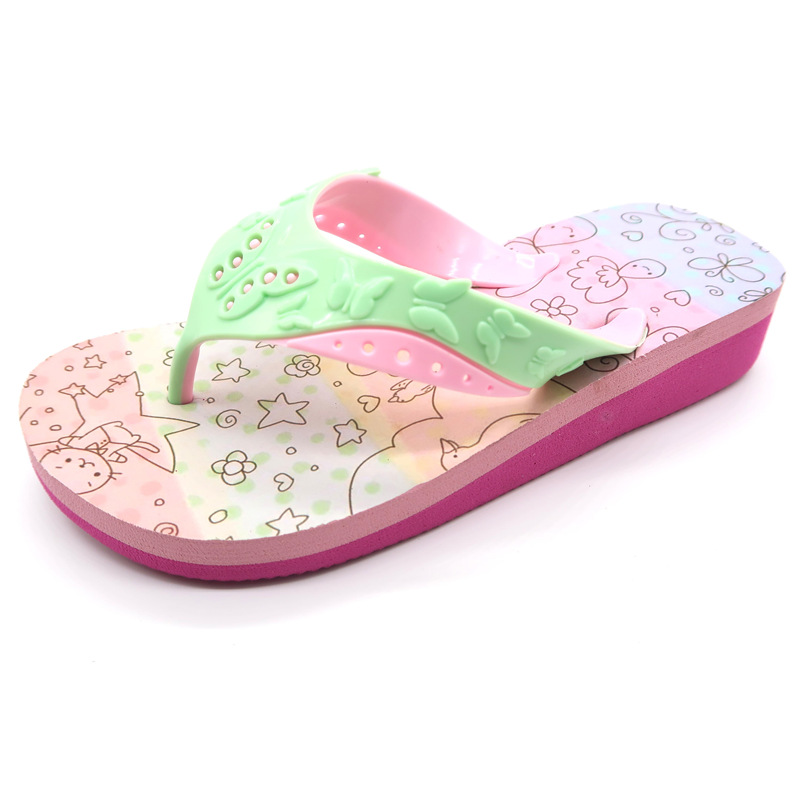 AH-9P091 Rainbow Floral PVC Upper Flip Flops High Heel Kids Summer Slippers