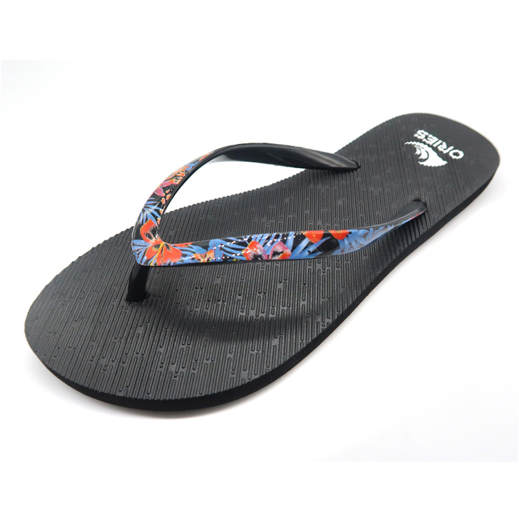 AH-9P043 Patterned Strap Solid Color Sole V Strap PE Beach Slippers for Women