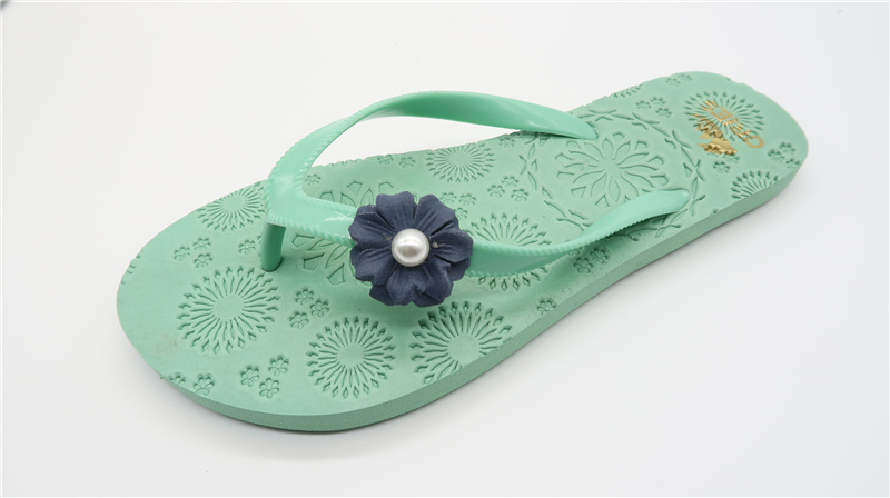 AH-9P106 Easy To Clean PE Women's Beach Flip Flops With Flower Ornament