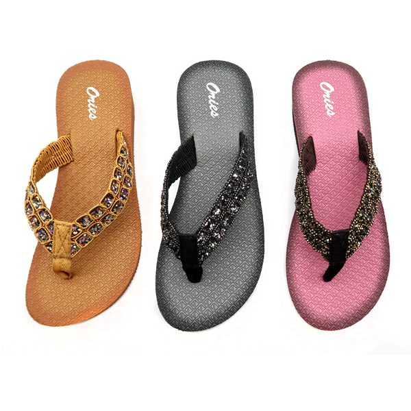 Fashionable Style Tricolor Printing Insole Women Outdoor Thick Bottom EVA Flip Flops AH-8E064-Ories
