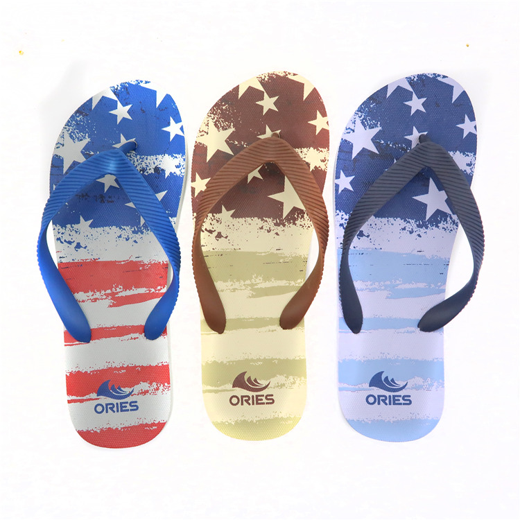 AH-9P033 Flag Printing Design Wholesale V Strap PE Beach Slippers 