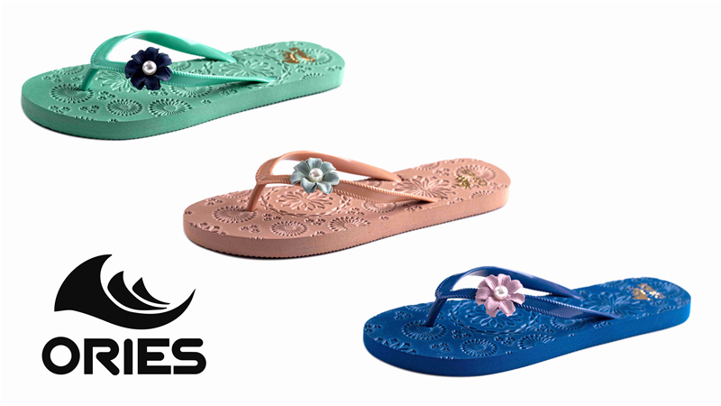 AH-9P106 Easy To Clean PE Women's Beach Flip Flops With Flower Ornament