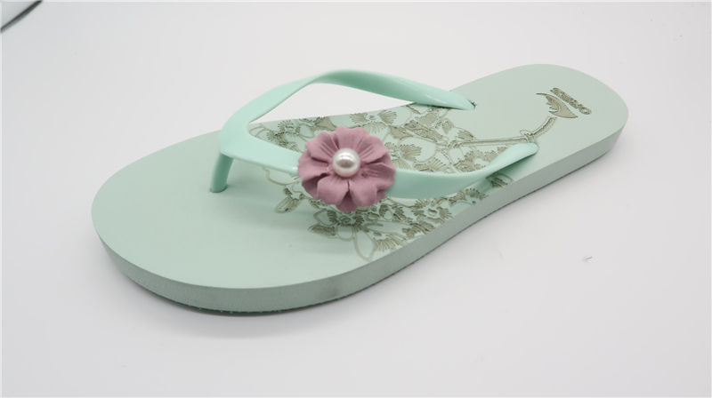 AH-9P108 Fashionable Pattern Design PE Women's Beach Flip Flops With Flower Ornament